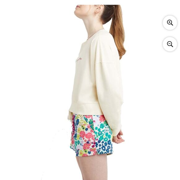 Champion Sweatshirt NWT French Terry Flotal Logo Frayed Neckline Women’s S - Picture 3 of 5